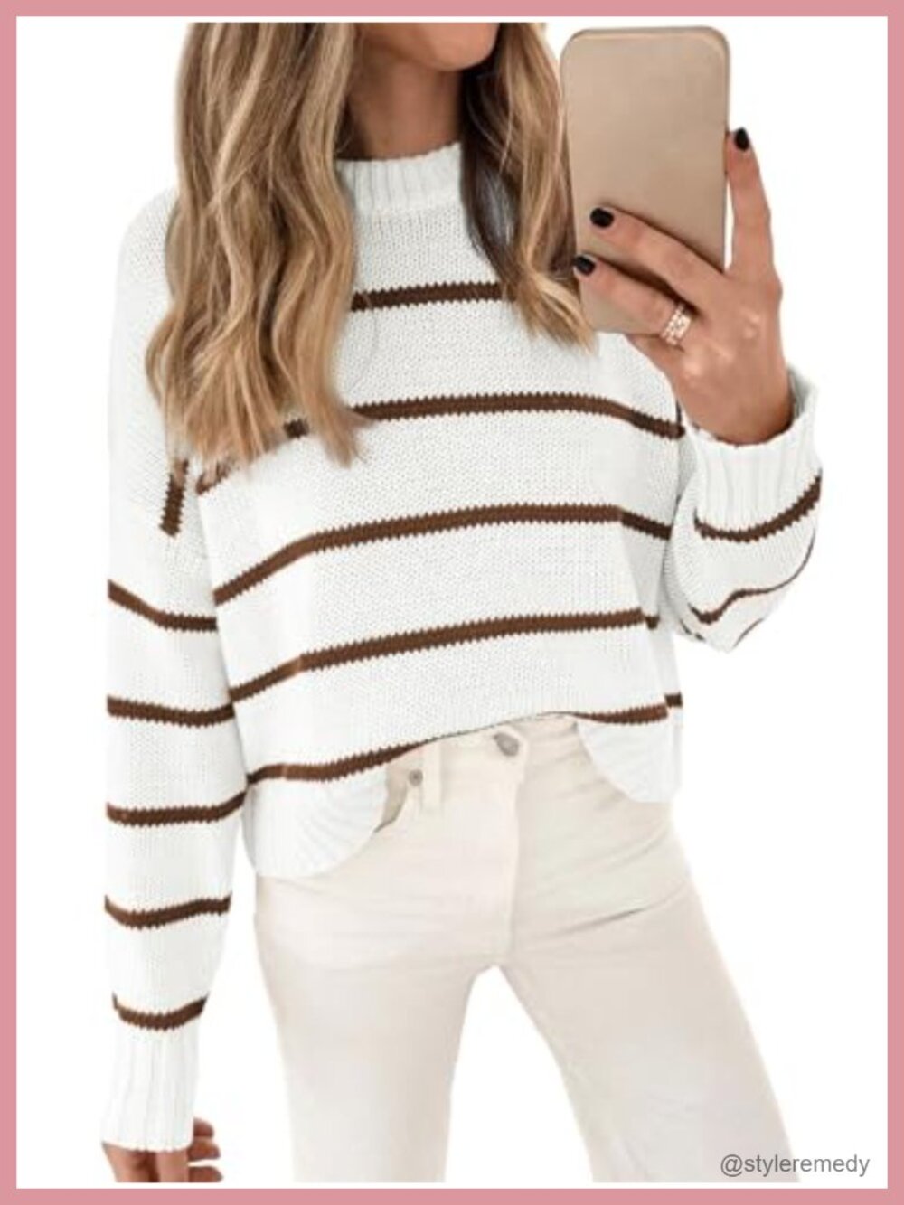 LILLUSORY Women's Cropped Striped Ribbed Knit Pullover Sweater Crewneck Long